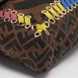 Pre Owned Fendi Brown Giant Zucca Canvas Large Whipstitch Convertible Baguette Bag