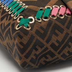 Pre Owned Fendi Brown Giant Zucca Canvas Large Whipstitch Convertible Baguette Bag