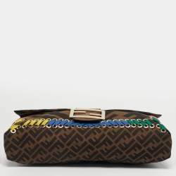 Pre Owned Fendi Brown Giant Zucca Canvas Large Whipstitch Convertible Baguette Bag