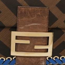 Pre Owned Fendi Brown Giant Zucca Canvas Large Whipstitch Convertible Baguette Bag