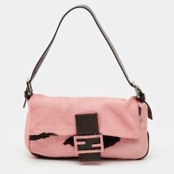 Pre Owned Fendi Pink/Brown Calf Hair and Leather Mama Baguette Bag