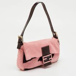 Pre Owned Fendi Pink/Brown Calf Hair and Leather Mama Baguette Bag