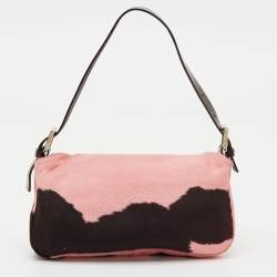 Pre Owned Fendi Pink/Brown Calf Hair and Leather Mama Baguette Bag