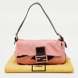Pre Owned Fendi Pink/Brown Calf Hair and Leather Mama Baguette Bag