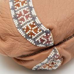 Pre Owned Fendi Beige Leather Beaded Spy Hobo
