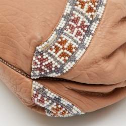 Pre Owned Fendi Beige Leather Beaded Spy Hobo