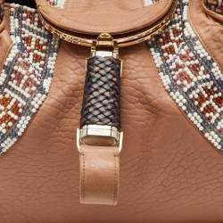 Pre Owned Fendi Beige Leather Beaded Spy Hobo