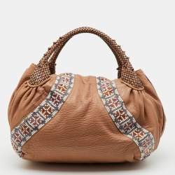 Pre Owned Fendi Beige Leather Beaded Spy Hobo