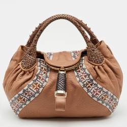Pre Owned Fendi Beige Leather Beaded Spy Hobo