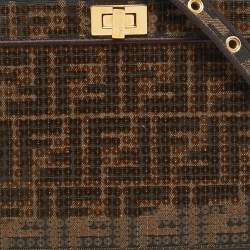 Pre Owned Fendi Tobacco Zucca Canvas and Sequins Petite Peekaboo ISeeU Top Handle Bag