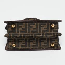 Pre Owned Fendi Tobacco Zucca Canvas and Sequins Petite Peekaboo ISeeU Top Handle Bag