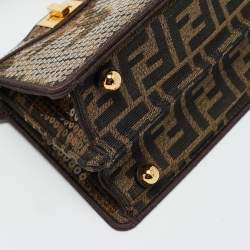 Pre Owned Fendi Tobacco Zucca Canvas and Sequins Petite Peekaboo ISeeU Top Handle Bag