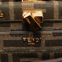 Pre Owned Fendi Tobacco Zucca Canvas and Sequins Petite Peekaboo ISeeU Top Handle Bag