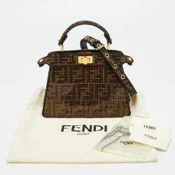 Pre Owned Fendi Tobacco Zucca Canvas and Sequins Petite Peekaboo ISeeU Top Handle Bag
