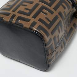 Pre Owned Fendi Brown/Black Zucca Leather Mini Mon Tresor Drawstring Bucket Bag