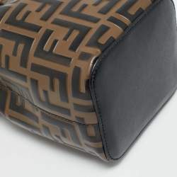 Pre Owned Fendi Brown/Black Zucca Leather Mini Mon Tresor Drawstring Bucket Bag