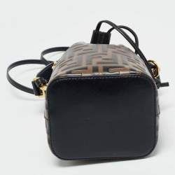 Pre Owned Fendi Brown/Black Zucca Leather Mini Mon Tresor Drawstring Bucket Bag