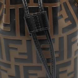 Pre Owned Fendi Brown/Black Zucca Leather Mini Mon Tresor Drawstring Bucket Bag