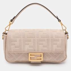 Pre Owned Fendi Beige Zucca Embroidered Canvas and Leather NM Baguette Bag