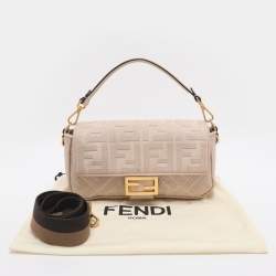 Pre Owned Fendi Beige Zucca Embroidered Canvas and Leather NM Baguette Bag