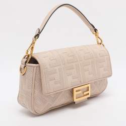 Pre Owned Fendi Beige Zucca Embroidered Canvas and Leather NM Baguette Bag