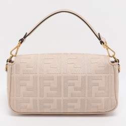 Pre Owned Fendi Beige Zucca Embroidered Canvas and Leather NM Baguette Bag