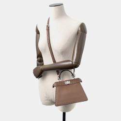 Pre Owned Fendi Peekaboo Selleria I See You Brown Leather Size Petit