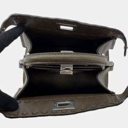 Pre Owned Fendi Peekaboo Selleria I See You Khaki Leather Size Petit