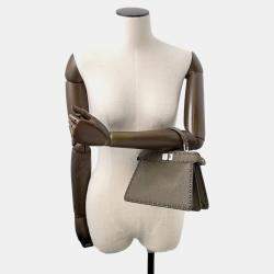 Pre Owned Fendi Peekaboo Selleria I See You Khaki Leather Size Petit