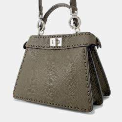 Pre Owned Fendi Peekaboo Selleria I See You Khaki Leather Size Petit