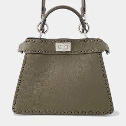 Pre Owned Fendi Peekaboo Selleria I See You Khaki Leather Size Petit