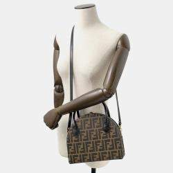 Pre Owned Fendi Zucca 2-Way Bag Khaki Canvas Leather