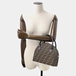 Pre Owned Fendi Zucca 2-Way Bag Khaki Canvas Leather