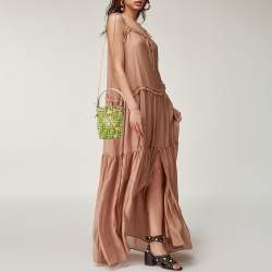 مملوكة مسبقًا حقيبة باكت فندي ميني مون ترسور جلد منقوشة زوكا كريمي/أخضر