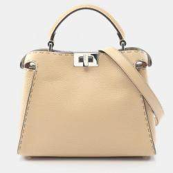 Pre Owned Fendi Peekaboo Beige Leather Shoulder Bag