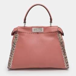 مملوكة مسبقًا Fendi Whipstitch Peekaboo Regular Old Rose Leather Top Handle Bag