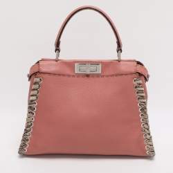مملوكة مسبقًا Fendi Whipstitch Peekaboo Regular Old Rose Leather Top Handle Bag