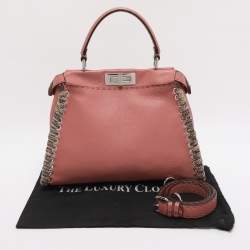مملوكة مسبقًا Fendi Whipstitch Peekaboo Regular Old Rose Leather Top Handle Bag