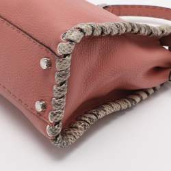 مملوكة مسبقًا Fendi Whipstitch Peekaboo Regular Old Rose Leather Top Handle Bag