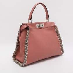 مملوكة مسبقًا Fendi Whipstitch Peekaboo Regular Old Rose Leather Top Handle Bag