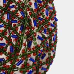 مملوكة مسبقًا Fendi White Brown Canvas Beads Baguette Handbag