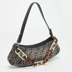 Pre Owned Fendi Swing O'Lock Grey/Black Zucca Velvet and Leather Hobo
