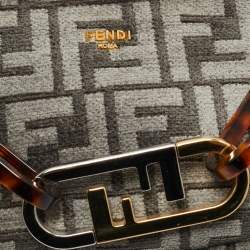 Pre Owned Fendi Swing O'Lock Grey/Black Zucca Velvet and Leather Hobo