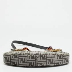 Pre Owned Fendi Swing O'Lock Grey/Black Zucca Velvet and Leather Hobo