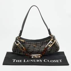 Pre Owned Fendi Swing O'Lock Grey/Black Zucca Velvet and Leather Hobo