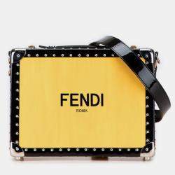 Pre Owned Fendi Logo Trunk Case Shoulder Bag Yellow Black Leather Enamel
