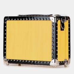 Pre Owned Fendi Logo Trunk Case Shoulder Bag Yellow Black Leather Enamel