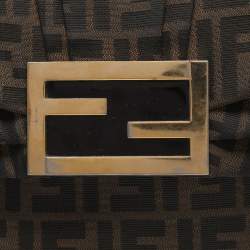 مملوكة مسبقًا حقيبة كتف فنـدي مـيا قـماش توبـاكـو زوكـا وجلد لامع