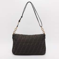 مملوكة مسبقًا حقيبة كتف فنـدي مـيا قـماش توبـاكـو زوكـا وجلد لامع