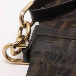 مملوكة مسبقًا حقيبة كتف فنـدي مـيا قـماش توبـاكـو زوكـا وجلد لامع